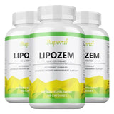 Three bottles of Buporai Lipozem dietary supplements on a white background