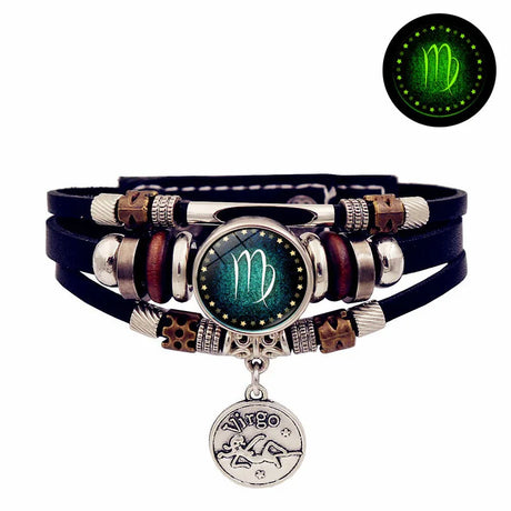 Multistrand bracelet with zodiac charm and glowing accessory on a white background