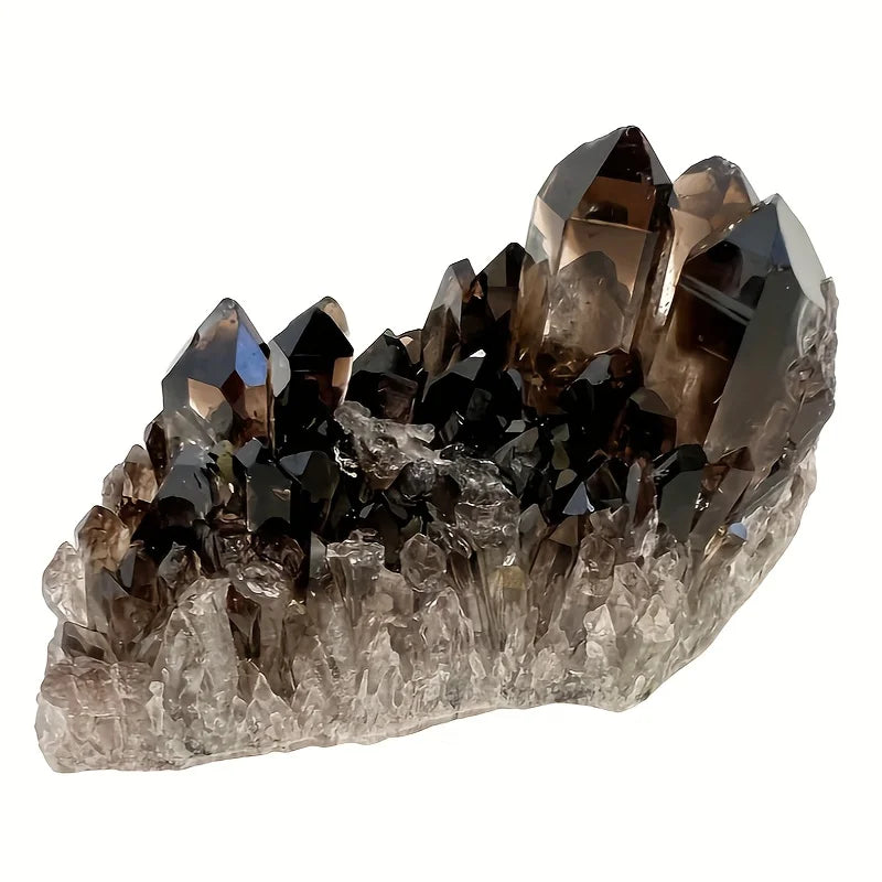 Smoky crystal cluster on a white background