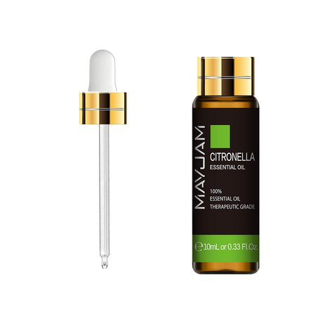 MayJam Citronella essential oil bottle with dropper on a white background