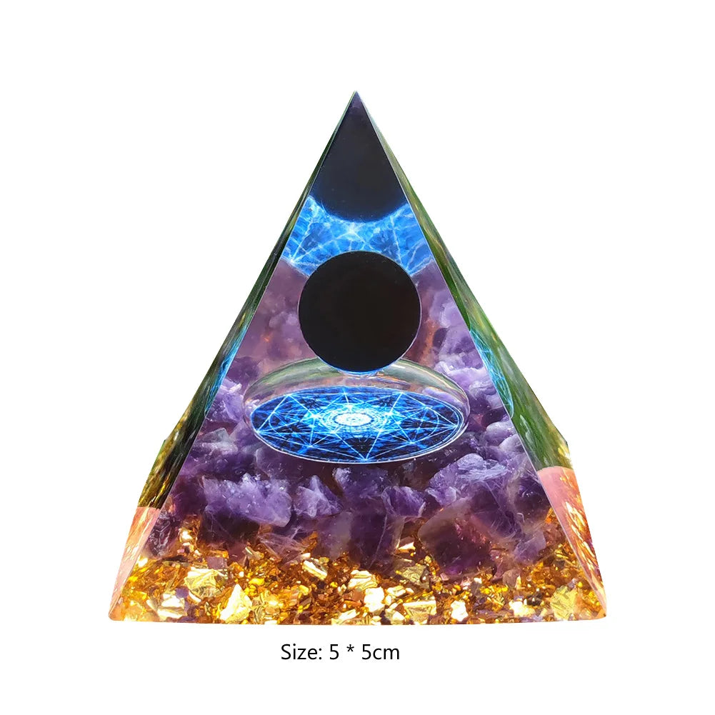 Triangular pyramid with a glowing blue center on a white background