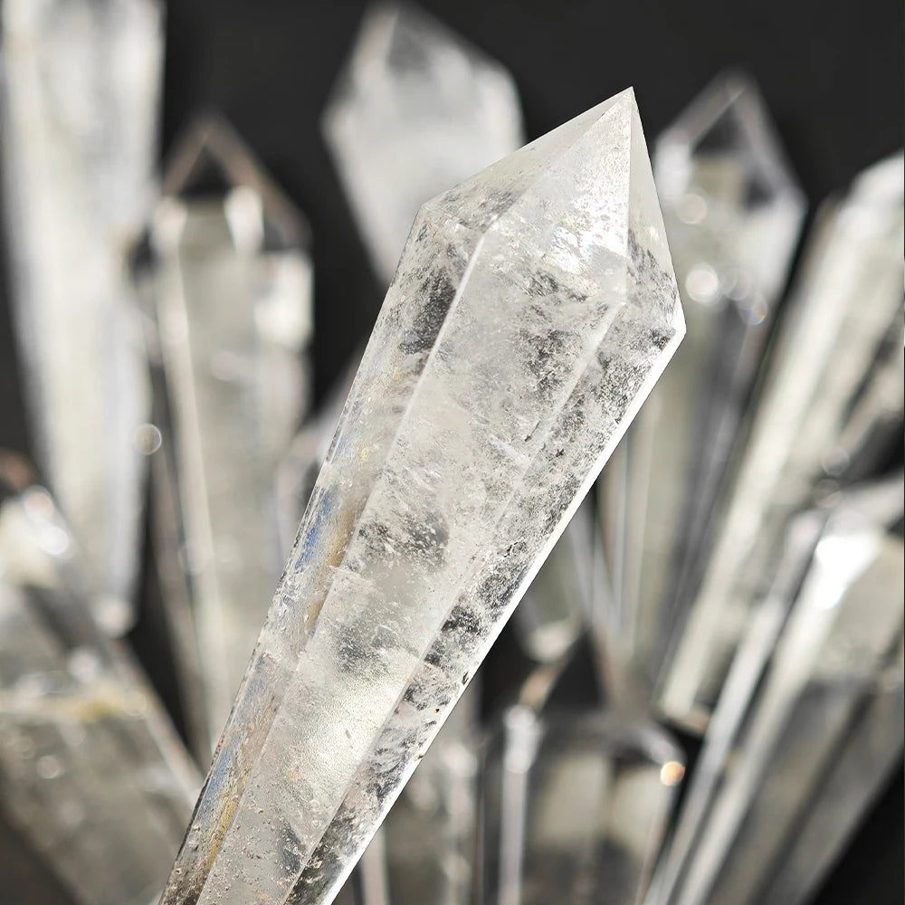 Close-up of crystal points with a blurred background