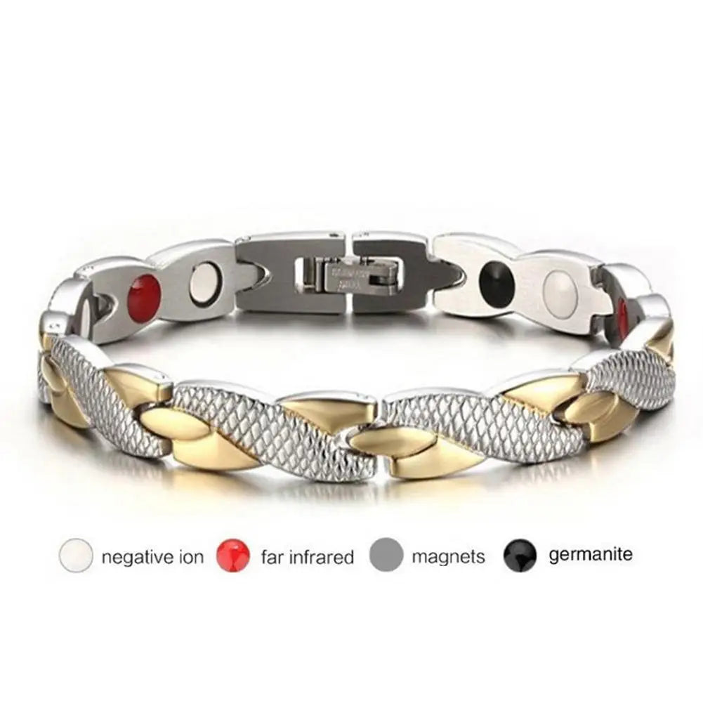 Bracelet with gold and silver design on a white background