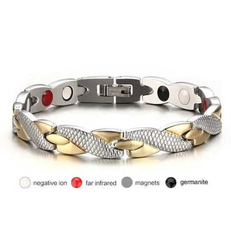 Bracelet with gold and silver design on a white background