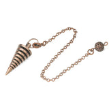 Bronze spiral pendant on a chain against a white background