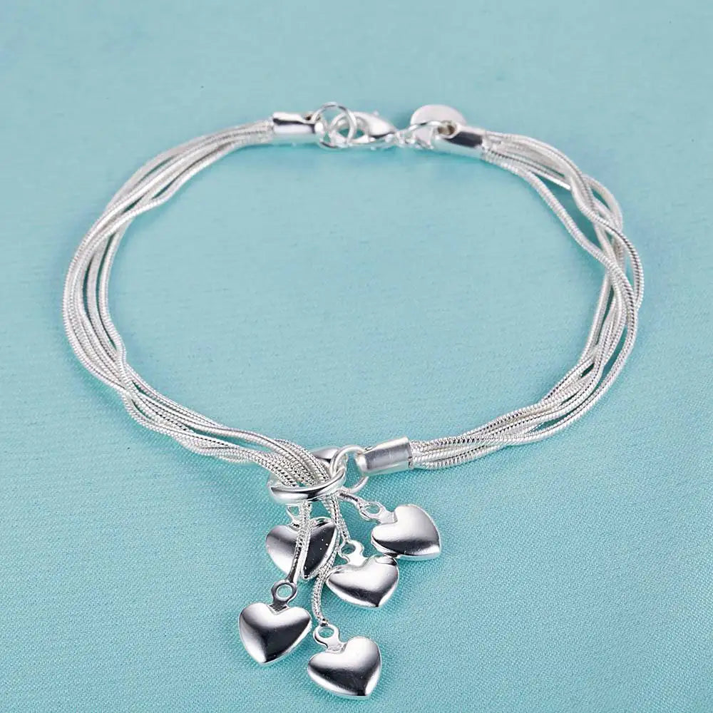 925 Sterling Silver Heart Chain Bracelet