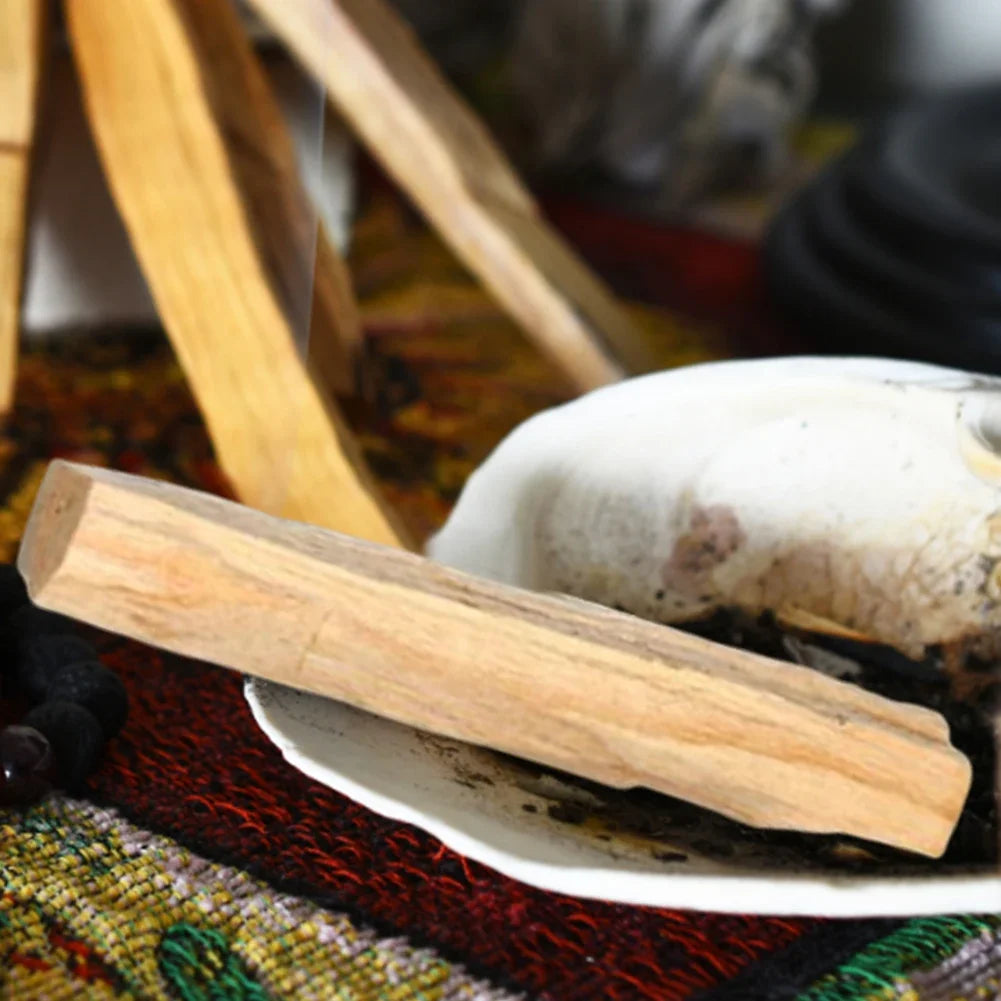 Wooden stick on a white plate with a blurred background