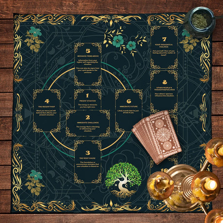 Decorative calendar with cards and candles on a wooden surface