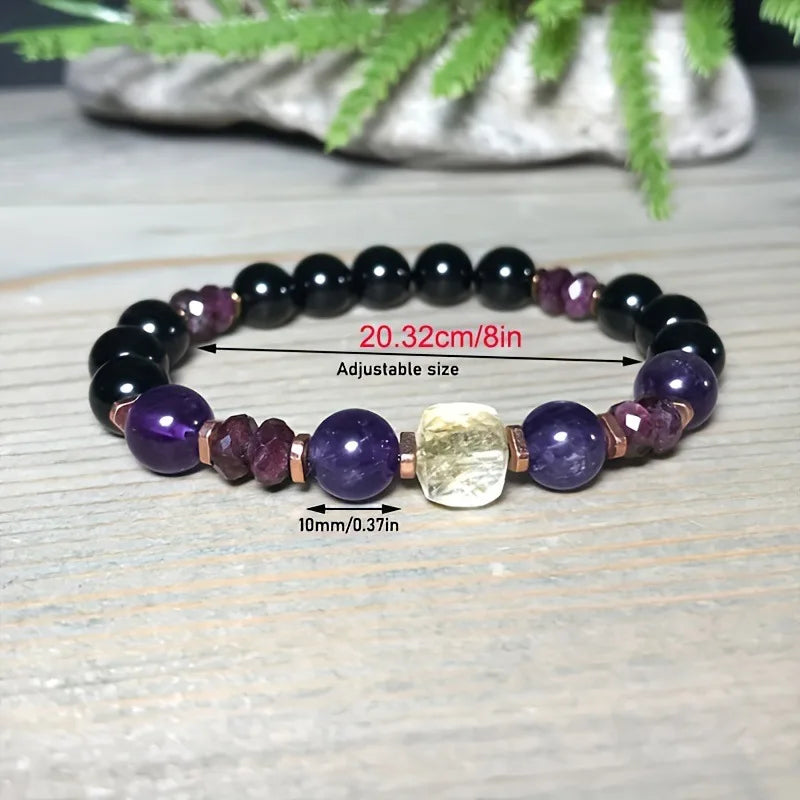 Beaded bracelet with measurements on a wooden surface