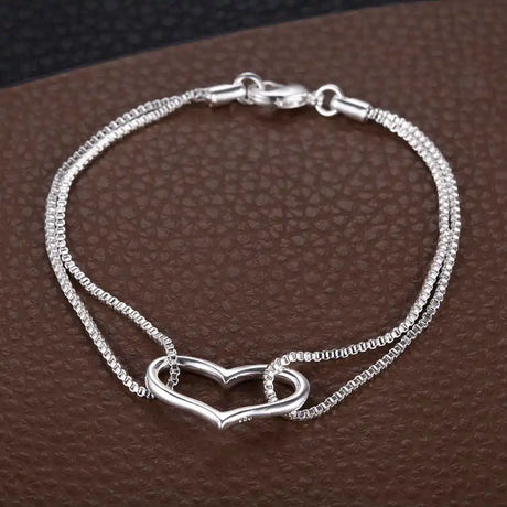 Pulsera de cadena con forma de corazón de plata de ley 925