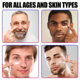 Four men applying cream to their faces with text 'For all ages and skin types'.