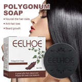 Eelhoe Polygonum Soap packaging with a bar of soap and a box, featuring text about hair care benefits.