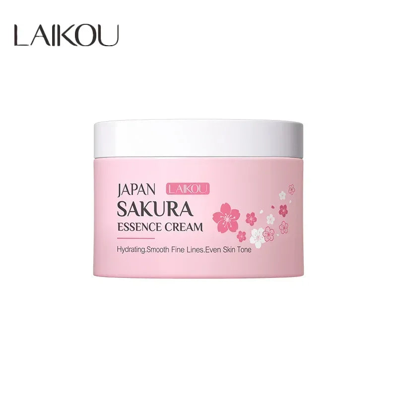 Pink jar of LAIKOU Sakura Essence Cream on a white background