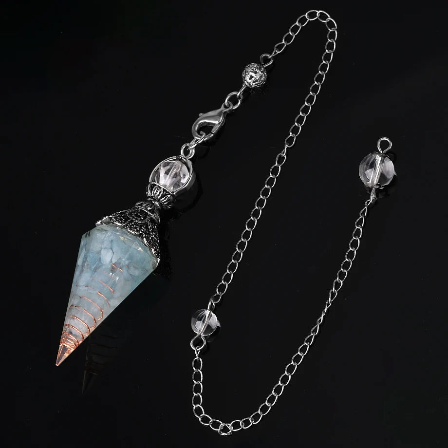 Crystal cone with chain on a black background