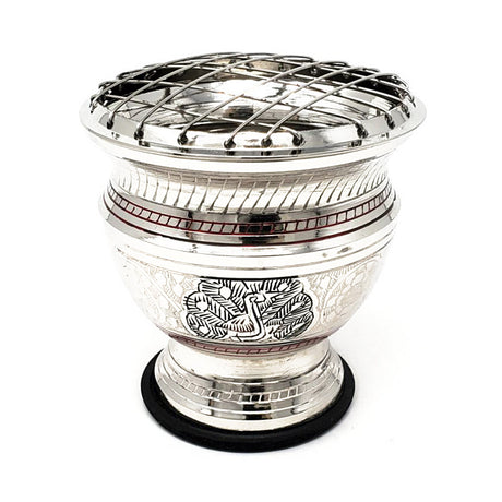 Silver Peacock Carved Brass Screen Charcoal Burner