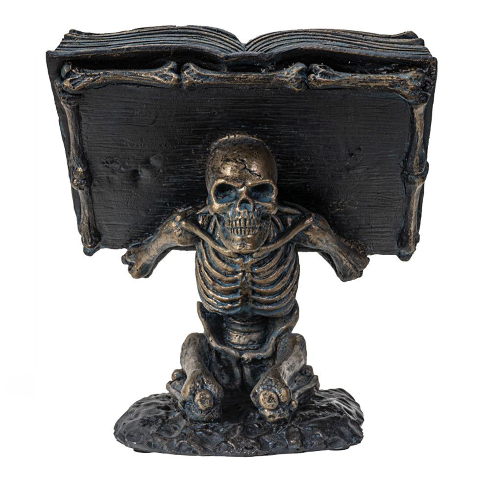 Skeleton holding Spell Book