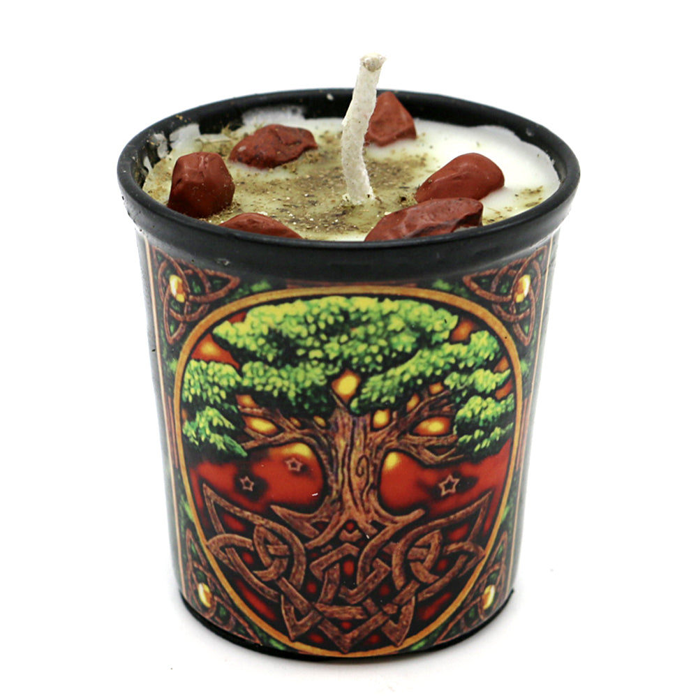 Votive Scented Candle with Herbs and Crystal Stones - Tree of Life