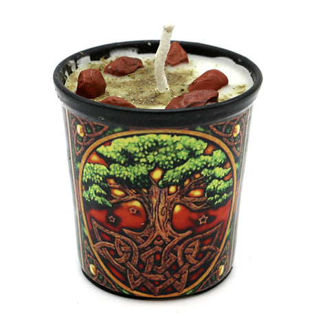 Votive Scented Candle with Herbs and Crystal Stones - Tree of Life