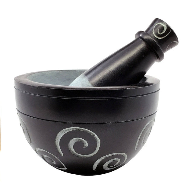 Mortar & Pestle - Spiral Soapstone - Black