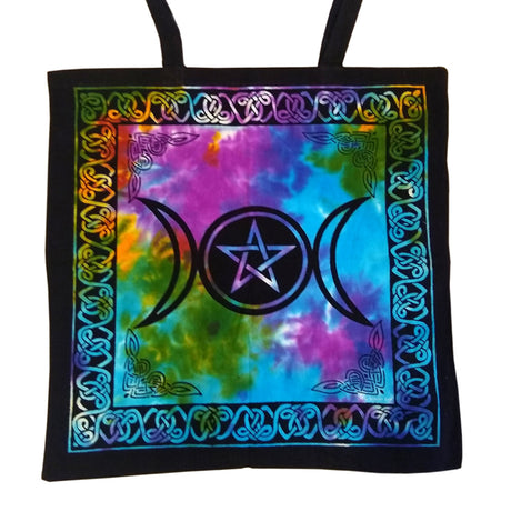 Triple Moon Pentacle Tote Bag 18x18" (Tie Dye/Black)