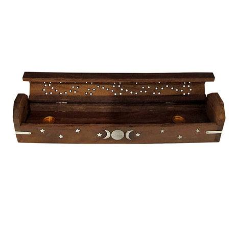 Triple Moon Wood Incense Box Burner