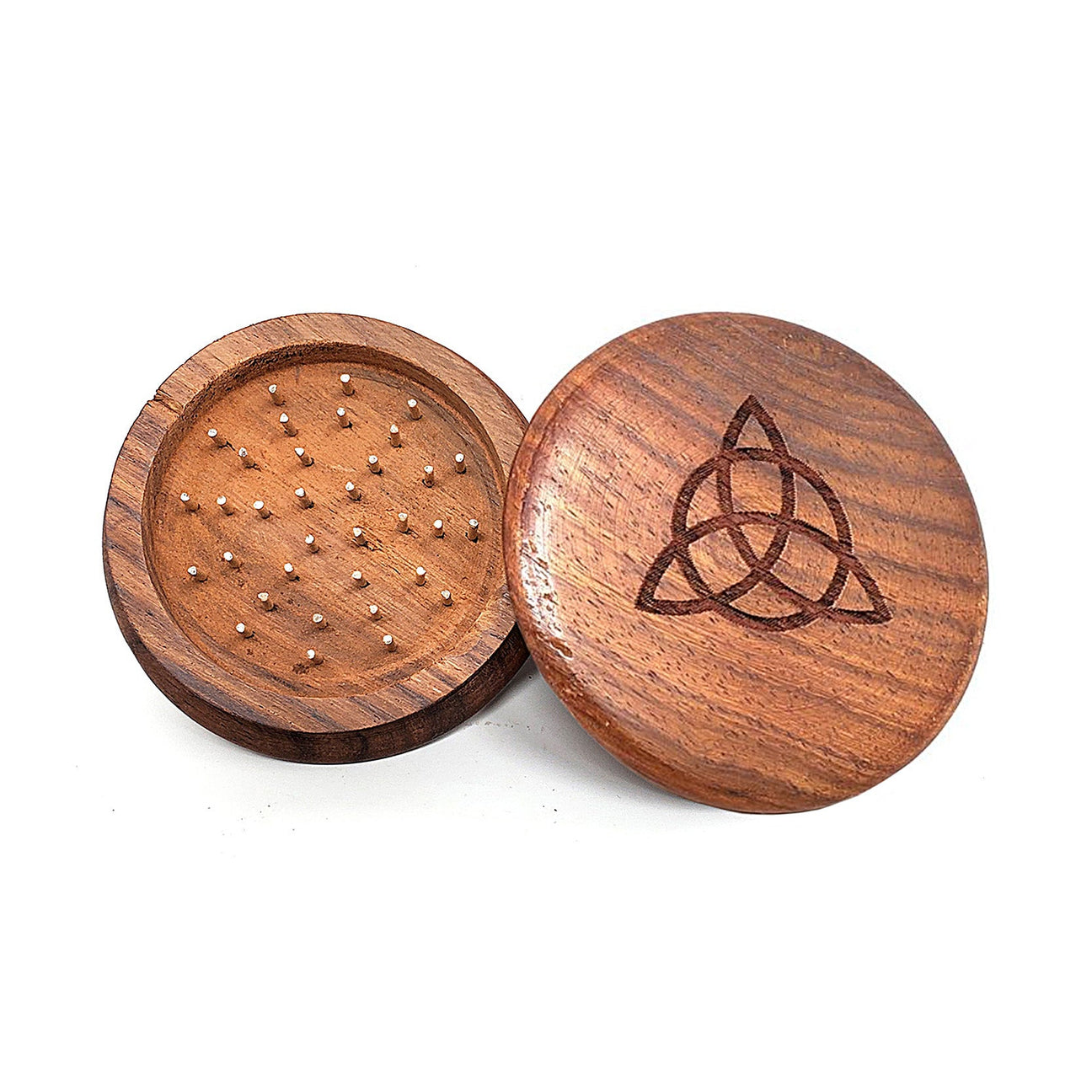 Triquetra Herb Grinder hardwood two-piece grinder for herb preparation, rituals, and everyday use.