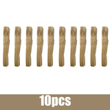 Wooden colored '10pcs' label on a white background