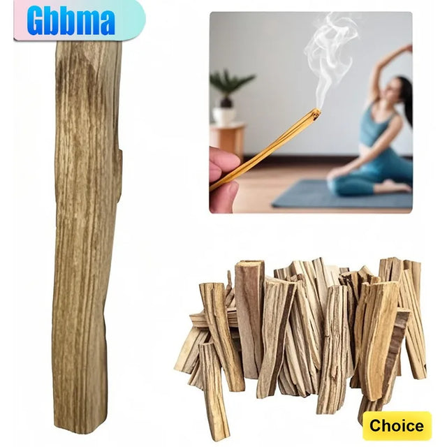 Wooden incense sticks with a match and a blurred background of a person meditating.
