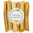 Wooden sticks with a 'Alternative Imagination' label on a white background