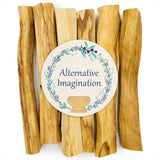 Wooden sticks with a 'Alternative Imagination' label on a white background