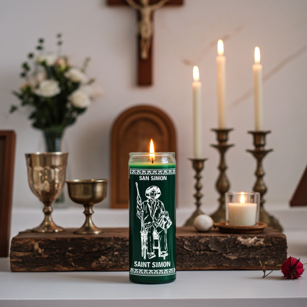 Saint Simon Green 7-Day Candle – Renewal, Peace & Growth