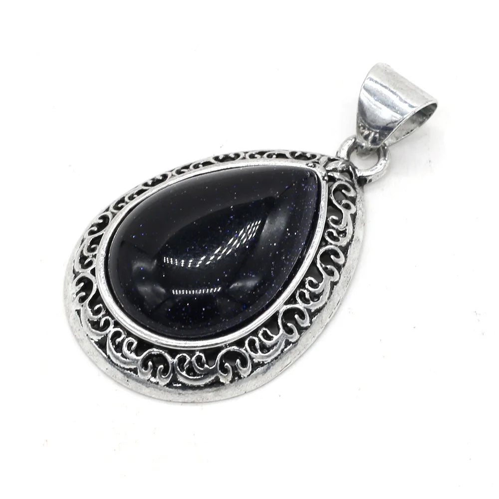 Abalone & Lapis boho teardrop pendant necklace for festival wear, casual outfits, and natural stone accessory styling.