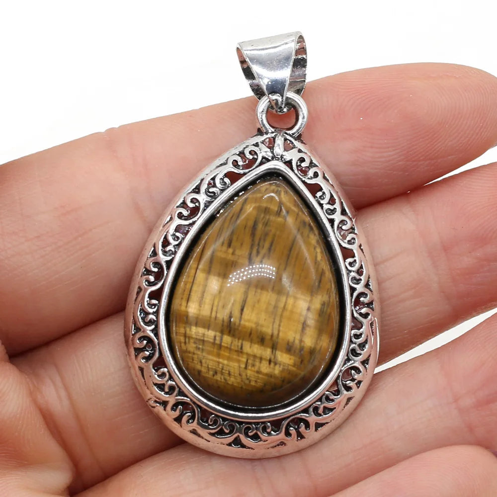 Abalone & Lapis shell and stone teardrop pendant for beach-inspired styling, handmade jewelry looks, and daily wear.