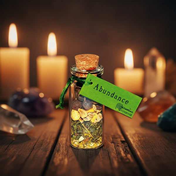 Abundance Pocket Spellbottle, sealed glass bottle with prosperity herbs