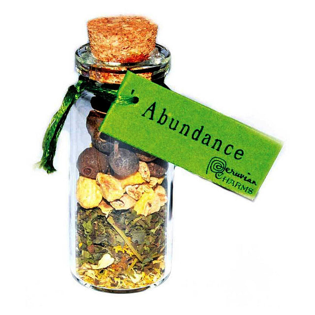 Abundance Pocket Spellbottle, sealed glass bottle with prosperity herbs
