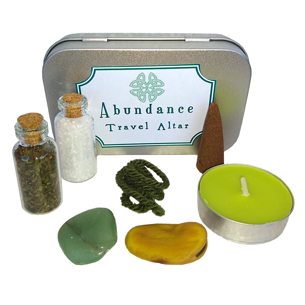 Abundance Travel Altar Kit in a reusable tin with ritual items