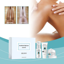 Acanthosis Nigricans Skin Repair and Whitening Set before and after both legs showing brightening results.
