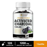 Activated Charcoal capsules bottle for gut cleanse support, digestive wellness, and stomach comfort.