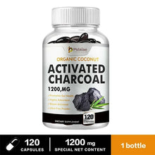 Activated Charcoal capsules bottle for gut cleanse support, digestive wellness, and stomach comfort.