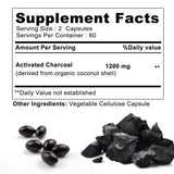 Activated Charcoal digestive support capsules bottle for bloating relief, gut balance, and digestive comfort.