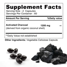 Activated Charcoal digestive support capsules bottle for bloating relief, gut balance, and digestive comfort.