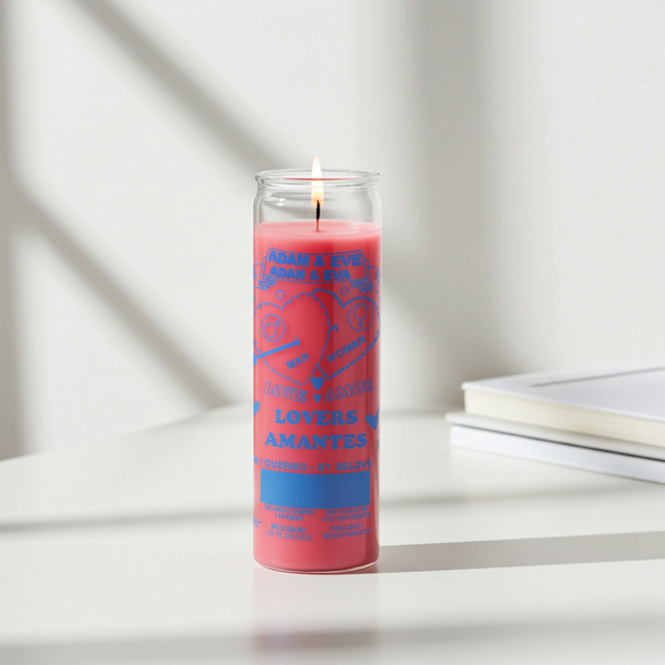 Adam & Eve Pink 7-Day Candle glass jar candle for romance, relaxation, and spiritual ambiance.