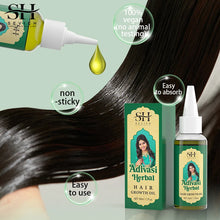 Adivasi Ayurvedic Hair Growth Oil application on scalp for massage and hair loss treatment.