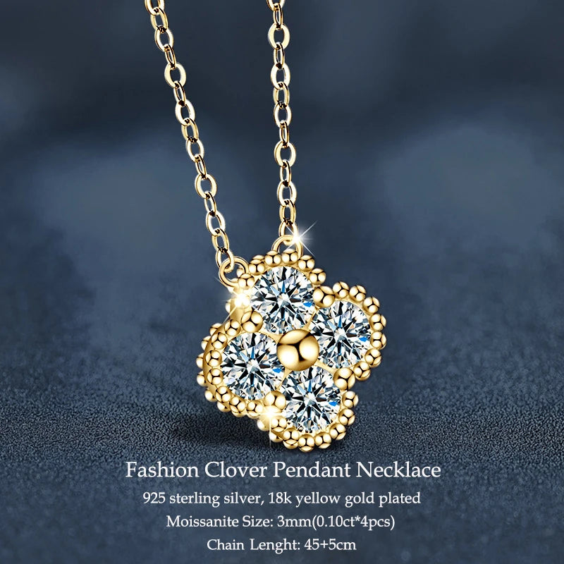 Adjustable lucky clover moissanite necklace for symbolic gifting, everyday fashion, and polished accessory use.