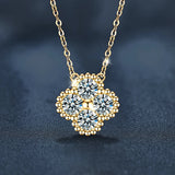 Adjustable moissanite clover necklace with sparkling pendant for everyday wear, gifting, and elegant styling.