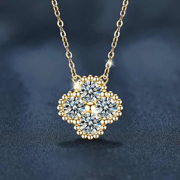 Adjustable moissanite clover necklace with sparkling pendant for everyday wear, gifting, and elegant styling.