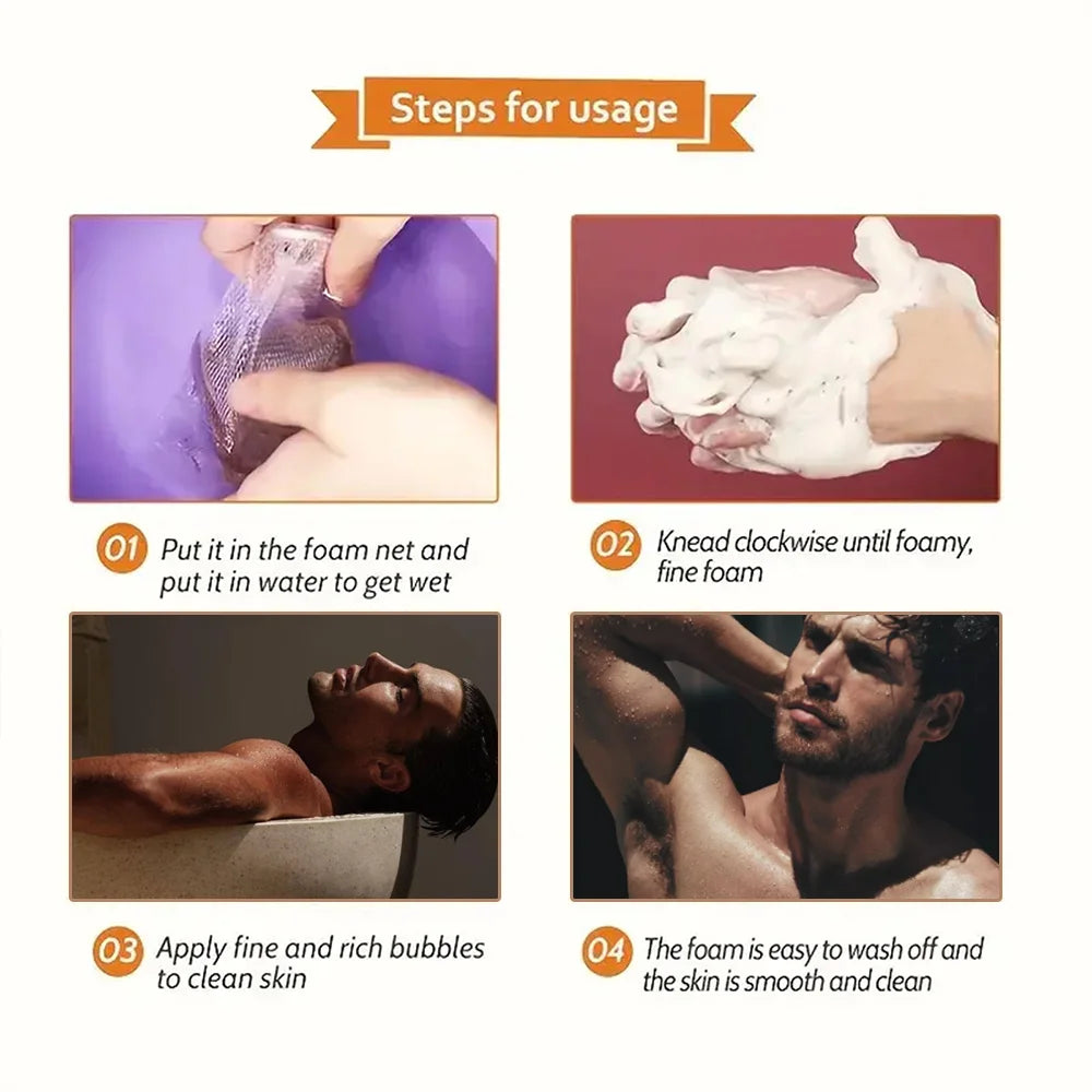 African Black Soap Acne Treatment how to use instructions with visual steps for cleansing acne-prone skin.