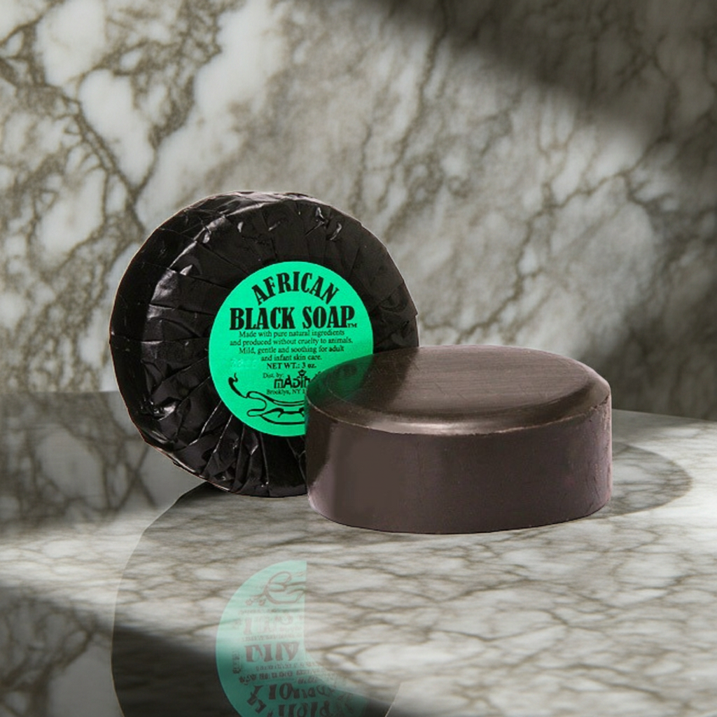 African Black Soap cleansing bar for washing the skin, bathing, and everyday personal care.