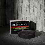 African Black Soap with Cocoa Butter and Vitamin E cleansing bar for washing the skin, bathing, and everyday personal care.