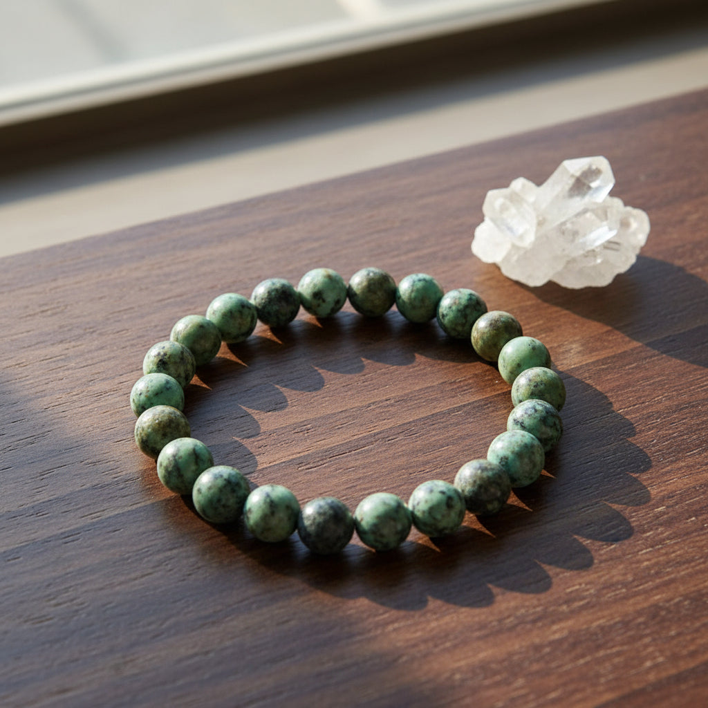 African Turquoise elastic bracelet with 8mm round beads